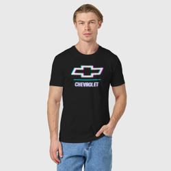 Мужская футболка хлопок Значок Chevrolet в стиле glitch - фото 2