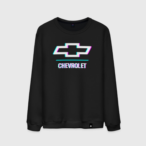 Мужской свитшот хлопок Значок Chevrolet в стиле glitch, цвет черный