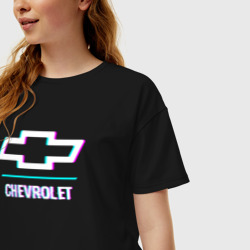 Женская футболка хлопок Oversize Значок Chevrolet в стиле glitch - фото 2