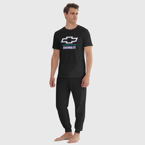 Мужская пижама хлопок Значок Chevrolet в стиле glitch, цвет черный - фото 5