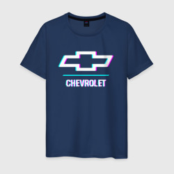 Светящаяся мужская футболка Значок Chevrolet в стиле glitch