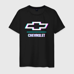 Мужская футболка хлопок Значок Chevrolet в стиле glitch