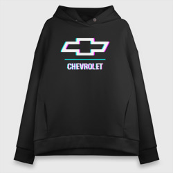 Женское худи Oversize хлопок Значок Chevrolet в стиле glitch