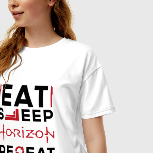 Женская футболка хлопок Oversize Надпись: eat sleep Horizon repeat, цвет белый - фото 3