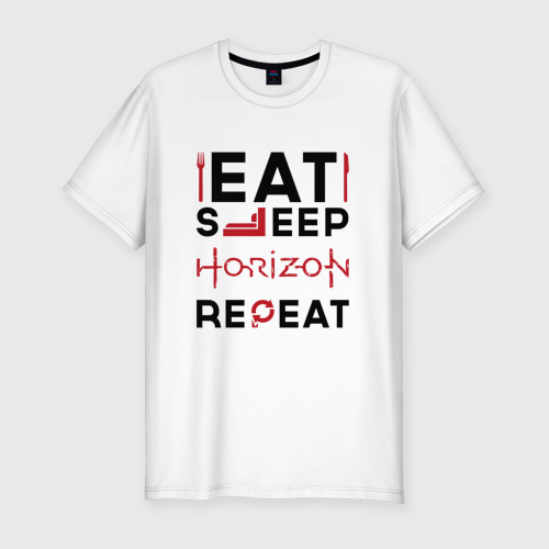 Мужская футболка хлопок Slim с принтом Надпись: eat sleep Horizon repeat, вид спереди #2