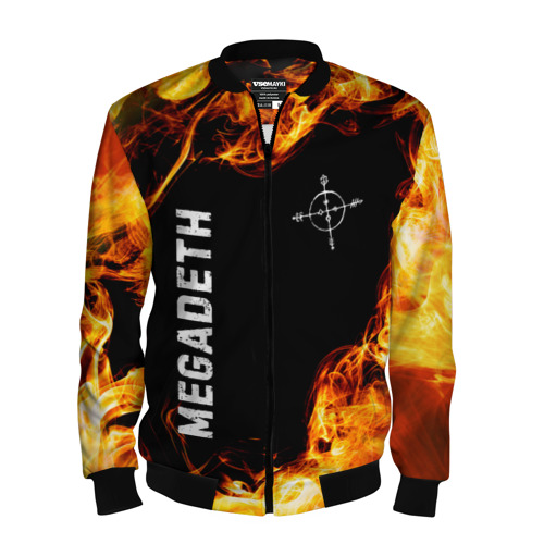 Мужской бомбер 3D Megadeth и пылающий огонь, цвет черный