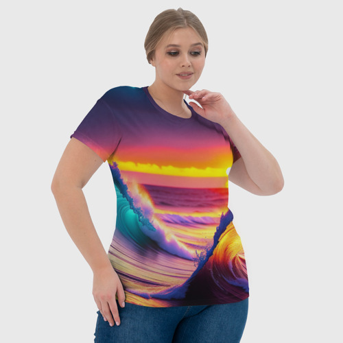 Женская футболка 3D Волны на закате, цвет 3D печать - фото 6