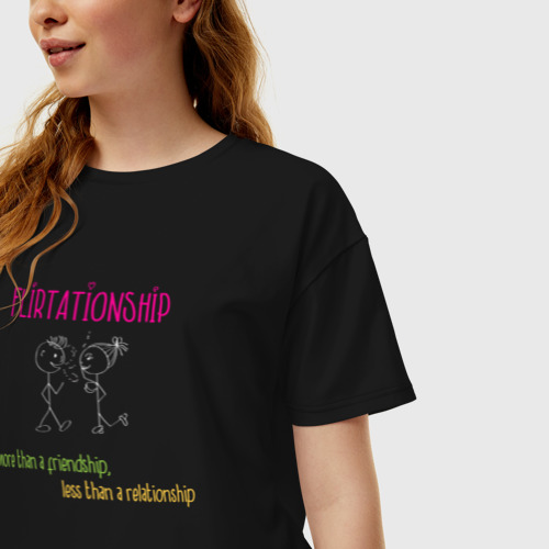 Женская футболка хлопок Oversize Flirtationship more than a friendship less than a relationship, цвет черный - фото 3