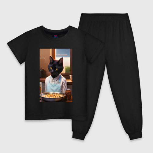 Детская пижама хлопок с принтом Кот повар с десертом, вид спереди #2