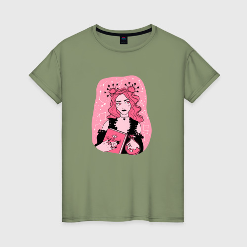Женская футболка хлопок с принтом Ведьмочка, вид спереди #2