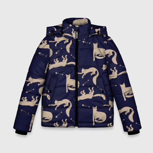 Зимняя куртка для мальчиков 3D с принтом Смешные коты среди скелетов рыб, вид спереди #2