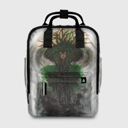 Женский рюкзак 3D Ведьма из леса на фоне еловых ветвей
