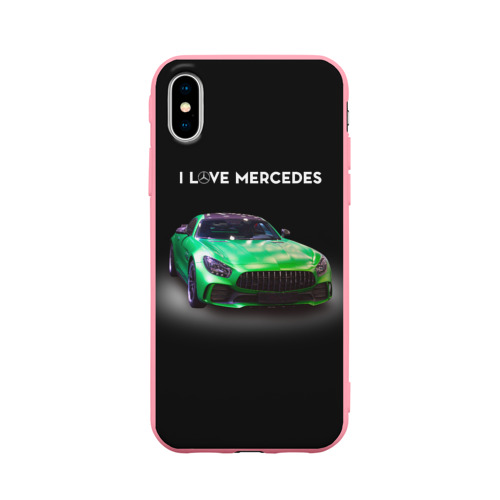 Чехол для iPhone X матовый с принтом Я люблю Mercedes-AMG, вид спереди #2