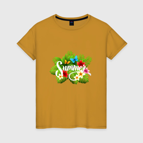 Женская футболка хлопок с принтом Лето аранжировка цветов, вид спереди #2