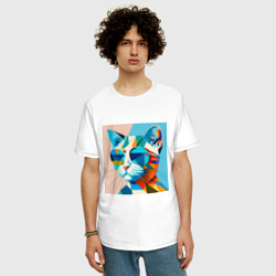 Мужская футболка хлопок Oversize Кот в темных очках Пикассо - фото 2
