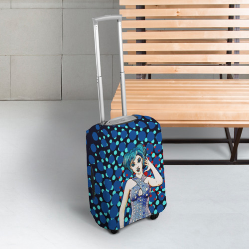 Чехол для чемодана 3D Аниме девушка с голубыми волосами в ретро полутонах, цвет 3D печать - фото 3