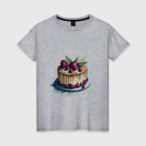 Женская футболка хлопок с принтом Акварельный торт, вид спереди #2