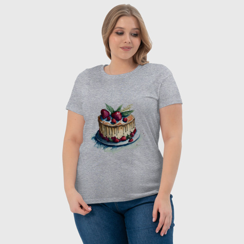 Женская футболка хлопок с принтом Акварельный торт, фото #4