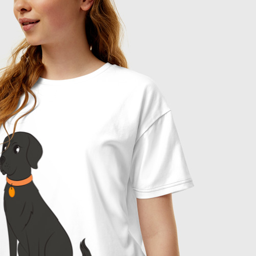 Женская футболка хлопок Oversize с принтом Чёрный пёс, фото на моделе #1
