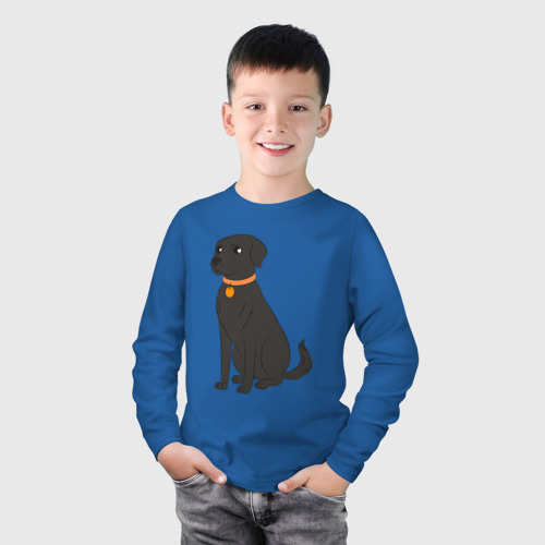 Детский лонгслив хлопок с принтом Чёрный пёс, фото на моделе #1