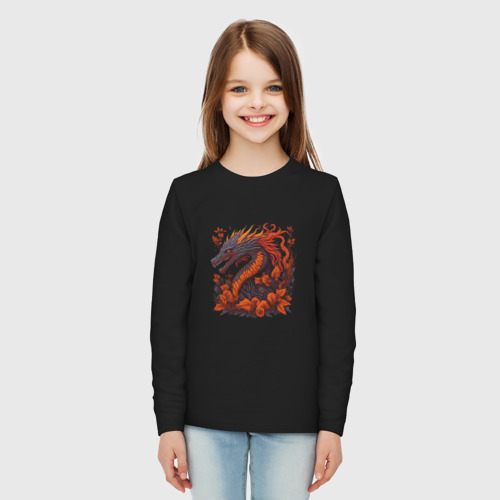 Детский лонгслив хлопок с принтом Цветочный дракон, вид сбоку #3