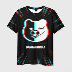 Мужская футболка 3D Символ Danganronpa в стиле glitch на темном фоне
