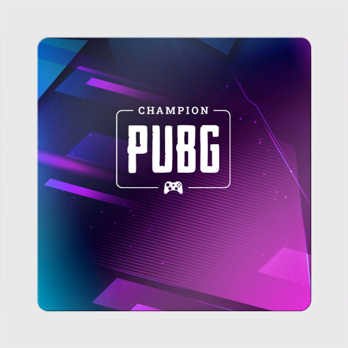 Магнит виниловый Квадрат PUBG gaming champion: рамка с лого и джойстиком на неоновом фоне