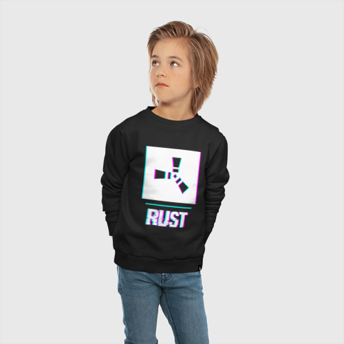 Детский свитшот хлопок с принтом Rust в стиле glitch и баги графики, вид сбоку #3