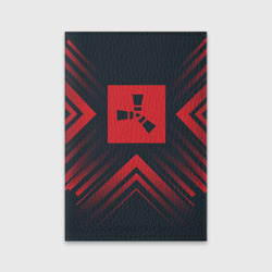 Обложка для паспорта матовая кожа Красный символ Rust на темном фоне со стрелками