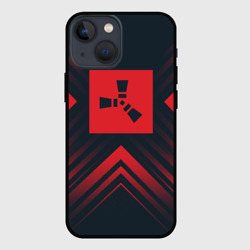 Чехол для iPhone 13 mini Красный символ Rust на темном фоне со стрелками