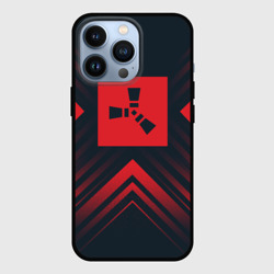 Чехол для iPhone 13 Pro Красный символ Rust на темном фоне со стрелками