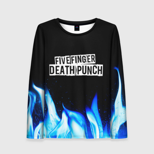 Женский лонгслив 3D с принтом Five Finger Death Punch blue fire, вид спереди #2