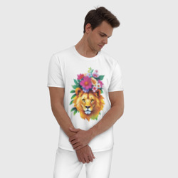 Мужская пижама хлопок Лев - царь зверей в цветах - фото 2