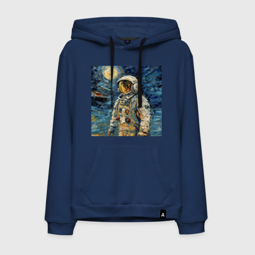 Мужская толстовка хлопок Космонавт на луне в стиле Ван Гог, цвет темно-синий