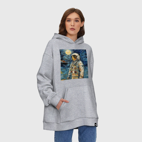 Худи SuperOversize хлопок Космонавт на луне в стиле Ван Гог, цвет меланж - фото 3