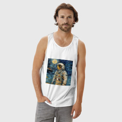 Мужская майка хлопок Космонавт на луне в стиле Ван Гог - фото 2