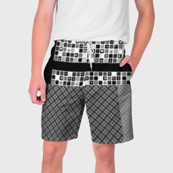 Мужские шорты 3D Черно-белый лоскутный узор-пэчворк