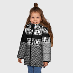 Зимняя куртка для девочек 3D Черно-белый лоскутный узор-пэчворк - фото 2