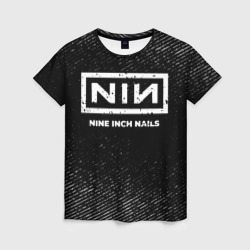 Женская футболка 3D Nine Inch Nails с потертостями на темном фоне