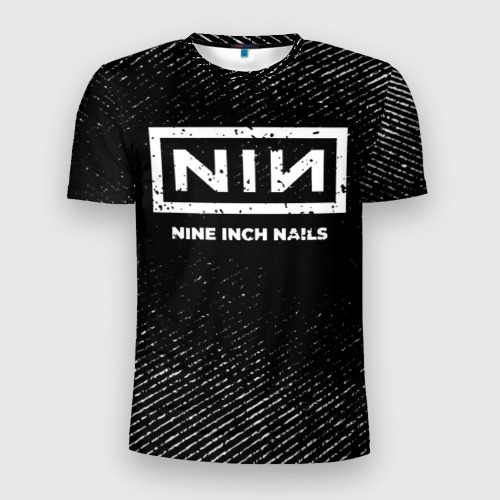 Мужская футболка 3D Slim с принтом Nine Inch Nails с потертостями на темном фоне, вид спереди #2