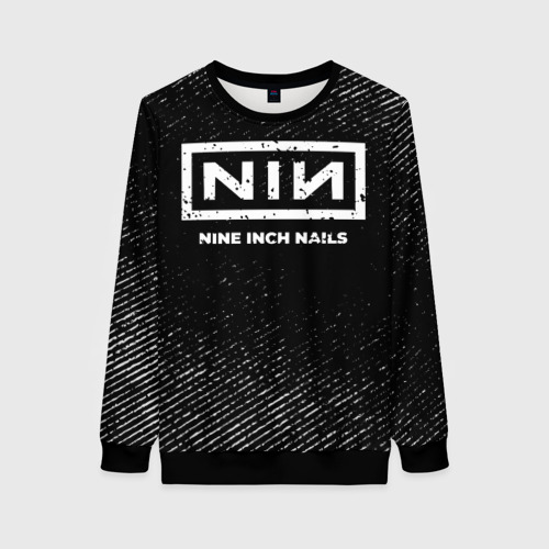 Женский свитшот 3D с принтом Nine Inch Nails с потертостями на темном фоне, вид спереди #2