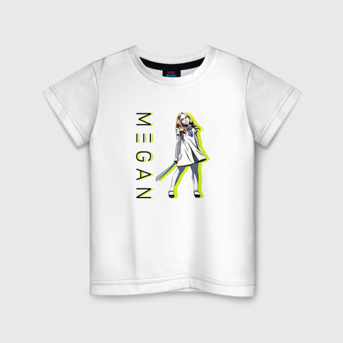Детская футболка из хлопка с принтом Меган - кукла, вид спереди №1