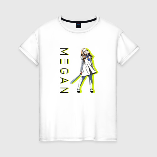Женская футболка из хлопка с принтом Меган - кукла, вид спереди №1