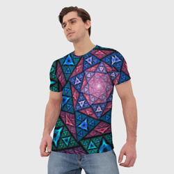 Мужская футболка 3D Оптическая иллюзия из треугольников - калейдоскоп - фото 2