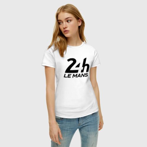 Женская футболка хлопок с принтом 24 часа лемана, фото на моделе #1