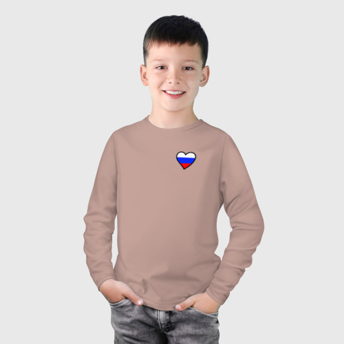 Детский лонгслив хлопок Флаг в сердечке РФ, цвет пыльно-розовый - фото 3