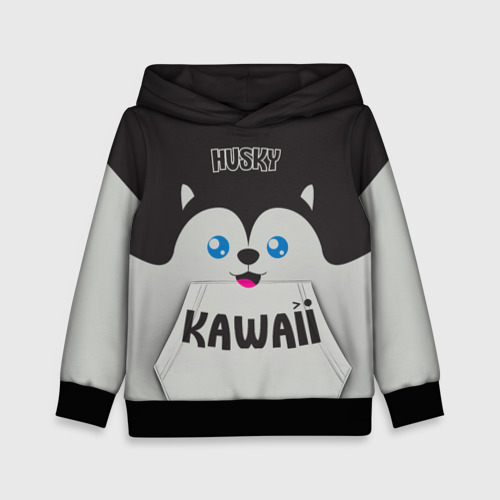 Детская толстовка 3D Kawaii Husky, цвет черный