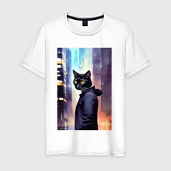 Чёрный котяра житель Нью-Йорка – Мужская футболка хлопок с принтом купить со скидкой в -20%