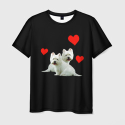 Мужская футболка 3D Две собачки и сердца