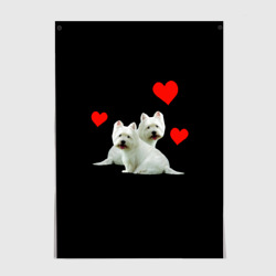 Постер Две собачки и сердца